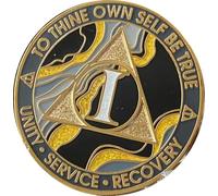 1 Year AA Medallion Elegant Black Marble Gold Glitter Gold Plated Chip