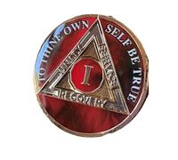 1 Year AA Medallion Lava Red Tri-Plate Sobriety Chip Serenity Prayer Back