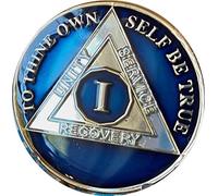 1 Year AA Medallion Metallic Midnight Blue Tri-Plate Sobriety Chip