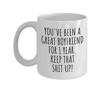 1 Year Anniversary Boyfriend Mug Funny Gift for Bf 1st Dating Relationship Couple Together Coffee Tea Cup 11 oz