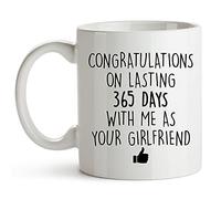 1 Year Anniversary Coffee Mug for Boyfriend 11 Ounces One Cup First Coffee Him Dating White