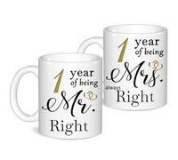 1 Year Anniversary Coffee Mugs Set of 2, 1th Anniversary Wedding Gifts for Wife Husband Parents Grandparents Men Women Him Her, 1 Year Valentines Engagement Couple Cups