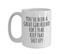 1 Year Anniversary Girlfriend Mug Funny Gift for GF 1st Dating Relationship Couple Together Coffee Tea Cup