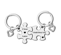 1 Year Anniversary Keychain Gifts for Girlfriend Boyfriend Anniversary Present Gifts for Her Him 1 Year Later I Still Pick You Puzzle Keyring Couple Jewelry Wedding Keyring Birthday Valentines Gift