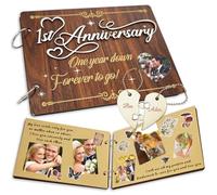 1 Year Anniversary Scrapbook,One Year Anniversary Dating Gifts,1st Down Wooden Couples Photo Album,One Year Wooden Scrapbook 1 Year Gifts scrapbooks DIY Photo for Him Her Girlfriend Wedding Gift