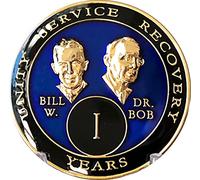 1 Year Blue Bill & Bob Tri-Plate Alcoholics Anonymous Medallion- AA Sobriety Chip