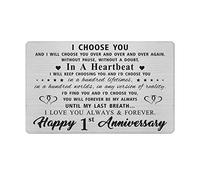 1 Year First Anniversary Wallet Card for Husband Wife Boyfriend Girlfriend, 1st yr Wedding Anniversary Wallet Card Gifts for Her Him Women Men, Romantic Engraved Message Anniversary Cards Gifts