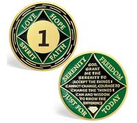 1 Year NA Sobriety Coin, Green NA Medallions Sobriety Chips - Love, Hope, Spirit, Faith Addiction Recovery Coins Sober Tokens for Narcotics Anonymous Recovery Sober Gifts