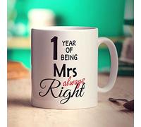 1 Year of Being Mrs Always Right Mug - Mug for Married Couple - Gift for Her, Wife, Partner from Husband - Present for Birthday, Christmas, Anniversary, Valentine's Day - 11oz Ceramic Cup