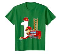 1 Year Old Fireman Birthday Shirt Fire Engine T-Shirt, Youth, Kelly Green, 4T