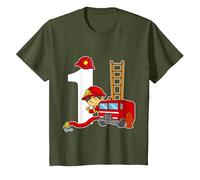 1 Year Old Fireman Birthday Shirt Fire Engine T-Shirt, Youth, Olive Green, Small