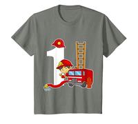 1 Year Old Fireman Birthday Shirt Fire Engine T-Shirt, Youth, Olive Heather, 2T