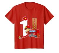 1 Year Old Fireman Birthday Shirt Fire Engine T-Shirt, Youth, Red, Large
