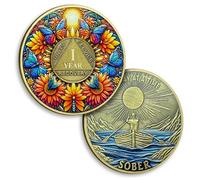 1 Year Sobriety Coin Sunflower One Year Sobriety Coins Butterfly AA Chips and Medallion One Day at A Time AA NA Coin Recovery Anniversary Token Sobriety Gifts for Men Women Alcoholics Anonymous Gift