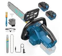 10,000 mAh Brushless Battery Chainsaw, 12 Inches, Mini Chainsaw with Battery, Electric Single Hand for Pruning Shears, Wood Cutting, Automatic Oiler, 5000 mAh x 2 Batteries