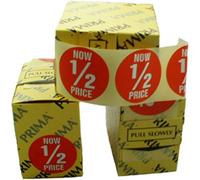 10,000 Printed 'Now 1/2 Price' Removable Retail Labels Stickers 45mm Diameter Red Circle Easy Peel Self Adhesive Shop Display For Pricing Tagging Gun