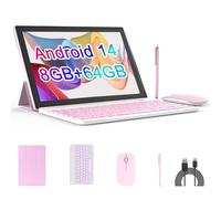 10.1 inch Android 12 tablet, 2 in 1 tablets, 4GB RAM+64GB ROM Quad-Core Processor, 1280 x 800 FHD Tablet with Keyboard/Mouse/Case/Stylus/Tempered Film, 8MP Dual Camera 6000