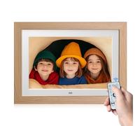10.1 inch Digital Photo Frame with Remote Control, 1280x800 IPS Full View Ultra Clear Screen, Removable Wooden Frame, Share Videos, Photos, Send Wishes, Rotate