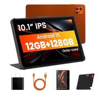 10.1 inch Tablet, Android 15 Tablet, 12GB RAM 128GB Storage, Expandable up to 2TB, with Foldable Stand Case, Octa-Core Processor, IPS HD Display, Wi-Fi 6 & Bluetooth 5.4, Widevine L1, 6000mAh Battery