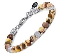 10:10 Bracelet with 6 mm Picasso Agate Natural Stones, Stainless Steel Beads, Very Durable Bracelet Made in Italy