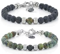 10:10 His and hers couple bracelet with natural stones diameter 6 mm and diamond-coated stainless steel spheres. Very resistant adjustable bracelet. Made in Italy