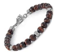 10:10 Jewels Men's and Women's Bracelet with 0,25 inch Natural Red tiger eye Stones, Male or Female Bracelet with Diamond Beads in Stainless Steel and Very Resistant, Made in Italy