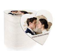 10-100 Pack Personalised Double-sided Printed Wedding Coasters, Custom Photo, Name or Text Absorbent Drink Mats, Decorate for Wedding, Party Table Decor - Cardboard Guest Favours (heart)