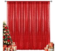 10×10FT Red Sequin Backdrop Curtain, Photography Backdrop Glitter Curtains Fabric Background for Wedding Party Decor