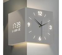 10/12/16 Inch Square Led Double Sided Corne Wall Clock, Modern Creative Sensor Luminous Corner Wall Lamp with Digital Timepiece & Scale for Living Room, Bedroom, Hallway Decorative (Pure Whi