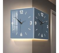 10/12/16in Modern Corner Wall Clock with Light,Dual - Face Clock for Corner Mounting,Silent-Square Digital Wall Clock,Home Wall Decoration Clock,Acrylic Material,for Living-Room(Blue,26cm/10in)