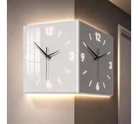 10/12/16in Modern Corner Wall Clock with Light,Dual - Face Clock for Corner Mounting,Silent-Square Digital Wall Clock,Home Wall Decoration Clock,Acrylic Material,for Living-Room(Cream white,30cm/12in)