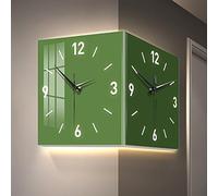 10/12/16in Modern Corner Wall Clock with Light,Dual - Face Clock for Corner Mounting,Silent-Square Digital Wall Clock,Home Wall Decoration Clock,Acrylic Material,for Living-Room(Green,40cm/16in)