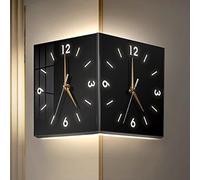 10/12/16in Modern Corner Wall Clock with Light,Dual - Face Clock for Corner Mounting,Silent-Square Digital Wall Clock,Home Wall Decoration Clock,Acrylic Material,for Living-Room(Black,30cm/12in)