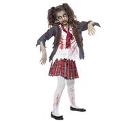 (10-12 Years, Grey/White/Red) Smiffys Childrens/Kids Zombie School Girl Costume Set