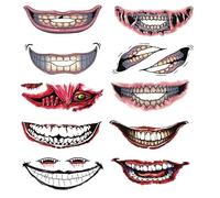 10 /12pcs Horror Realistic Fake Big Mouths Temporary Tattooed Sticker Halloween Masquerade Prank Makeup Props Halloween Tattooed Stickers Face