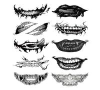 10 /12pcs Horror Realistic Fake Big Mouths Temporary Tattooed Sticker Halloween Masquerade Prank Makeup Props Halloween Tattooed Stickers Face