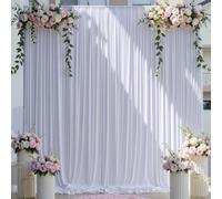 10×14 ft Wrinkle Free White Backdrop Curtain for Wedding Parties, 2 Panels 5×14ft Height Silky Polyester Photo Backdrop Drapes for Parties Birthday Baby Shower Photography Background Cloth