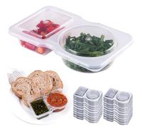 10/15/20/30/40/50 Pack Double Compartment Condiment Container, 5 Oz Condiment Containers with Lids, Reusable ＆ Disposable, 2 Compartment Snack Containers for Work Sauce Snack (30 Pack)