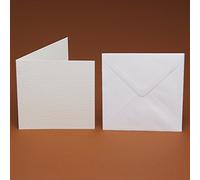 10 150MM Large Square 300gsm Blank Cards and 10 Smooth 100gsm 6" Envelopes (White Linen 300gsm)