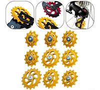 10 18T CNC Machined Bicycle Rear Derailleur Pulley Wheel with Steel Bearing for Improved Chain Movement and Compatibility with Multiple Bike Types (Yellow 12T)
