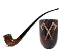 10.2’’/26cm Churchwarden pipe - Long tobacco pear wood pipe for 9mm filter - Vikings Valhalla engraving. Velvet pouch gift. For tobacco use only
