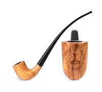 10.2''/26cm Long Churchwarden Olive wood Tobacco Pipe - Mjolnir - Thor's Hammer engraving, for 9mm Filter, Velvet Pouch Gift, Only for Tobacco Use