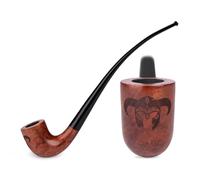 10.2''/26cm Long Churchwarden Pear wood Tobacco Pipe - Vikings Helmet engraving, for 9mm Filter, Velvet Pouch Gift, Only for Tobacco Use