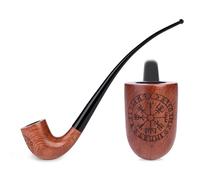 10.2''/26cm Long Churchwarden wood Tobacco Pipe - Vikings Compass engraving, for 9mm Filter, Velvet Pouch Gift, Only for Tobacco Use