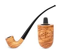 10.2''/26cm Long Olive wood Tobacco Pipe with Tolkien's Symbol for 9mm Filter with Velvet Pouch Gift, Only for Tobacco Use