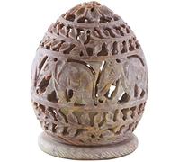 10.2 cm Candle Tealight Holder with Hand Carved Elephant and Tendrils Votive Holders Soapstone Elephant Figurines Decorative Centerpiece Tea Light Lantern for Home Garden Office
