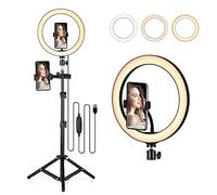 10.2" LED Ring Light with 120 LEDs, 3 Light Modes, 10 Brightness Levels, USB Powered, Includes Side Phone Holder and Adjustable Tripod Stand for Makeup, Live Streaming, Online Teaching,