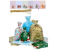 10/20/30Pcs Christmas Drawstring Gift Bags, 4 Sizes Christmas Bags for Presents, Large Medium Small Xmas Gift Bags Multipack with Ribbon & Cards for Xmas Party (10)