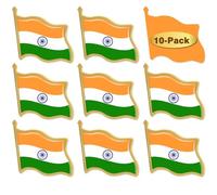10/20/50/100 Pack Metal India Flag Lapel Pin Waving Indian Pins bulk Patriotic Badge Souvenir Gifts, 10-Pack