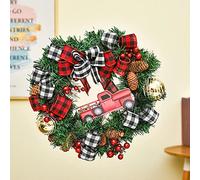 10-20" Buffalo Plaid Bow Xmas Truck Pine Cone Balls Berries Wreath Holiday for Front Door Hanging Porch Home Window Wall Farmhouse Indoor Outdoor, Black Red(18")